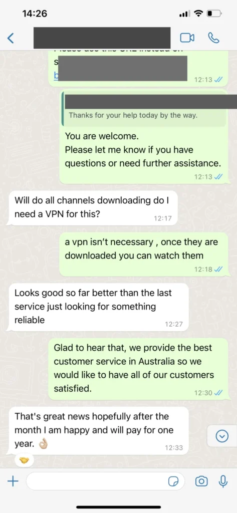 Blueshark IPTV WhatsApp Customer Experience 3